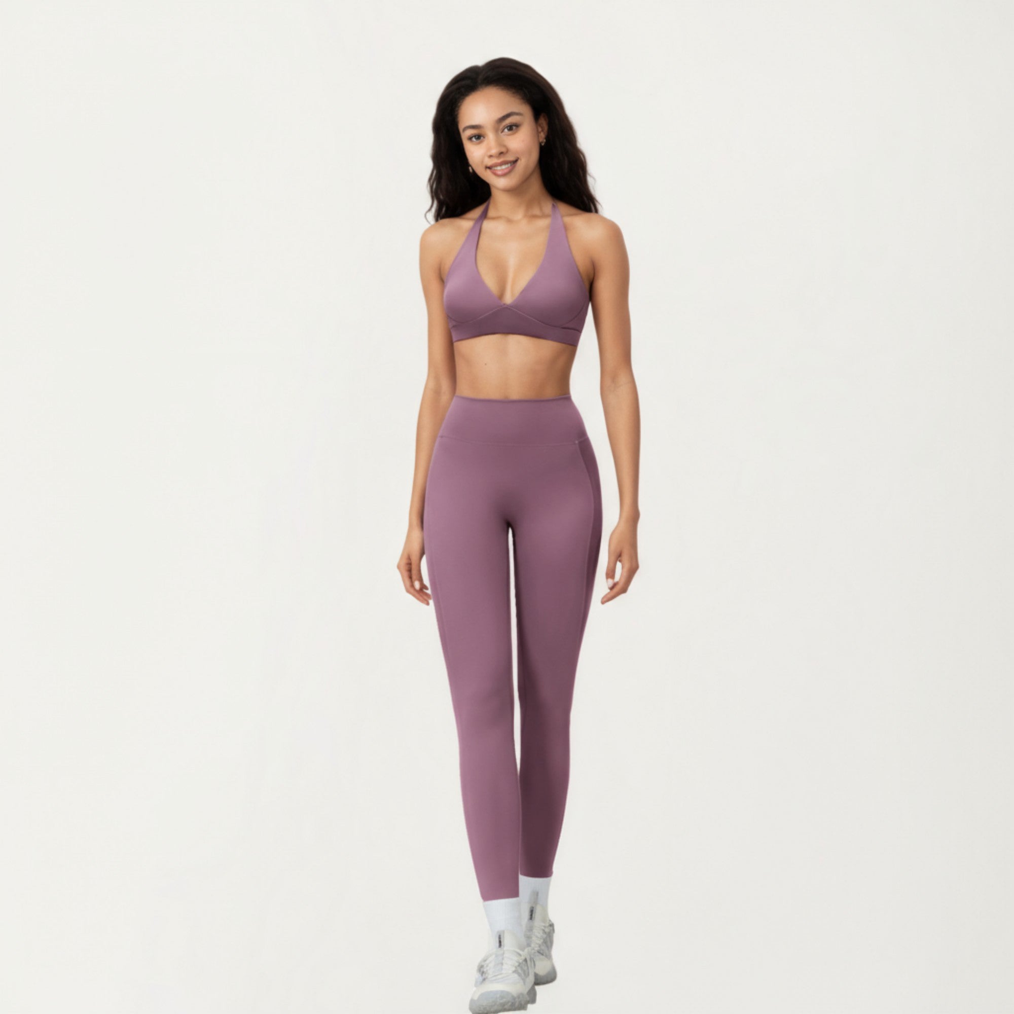 Anna-Kaci Active Women's Halter Neck Sports Bra with Deep V-Front, Wide Underband Support and Smooth Stretch Fabric for a Flattering Active Fit