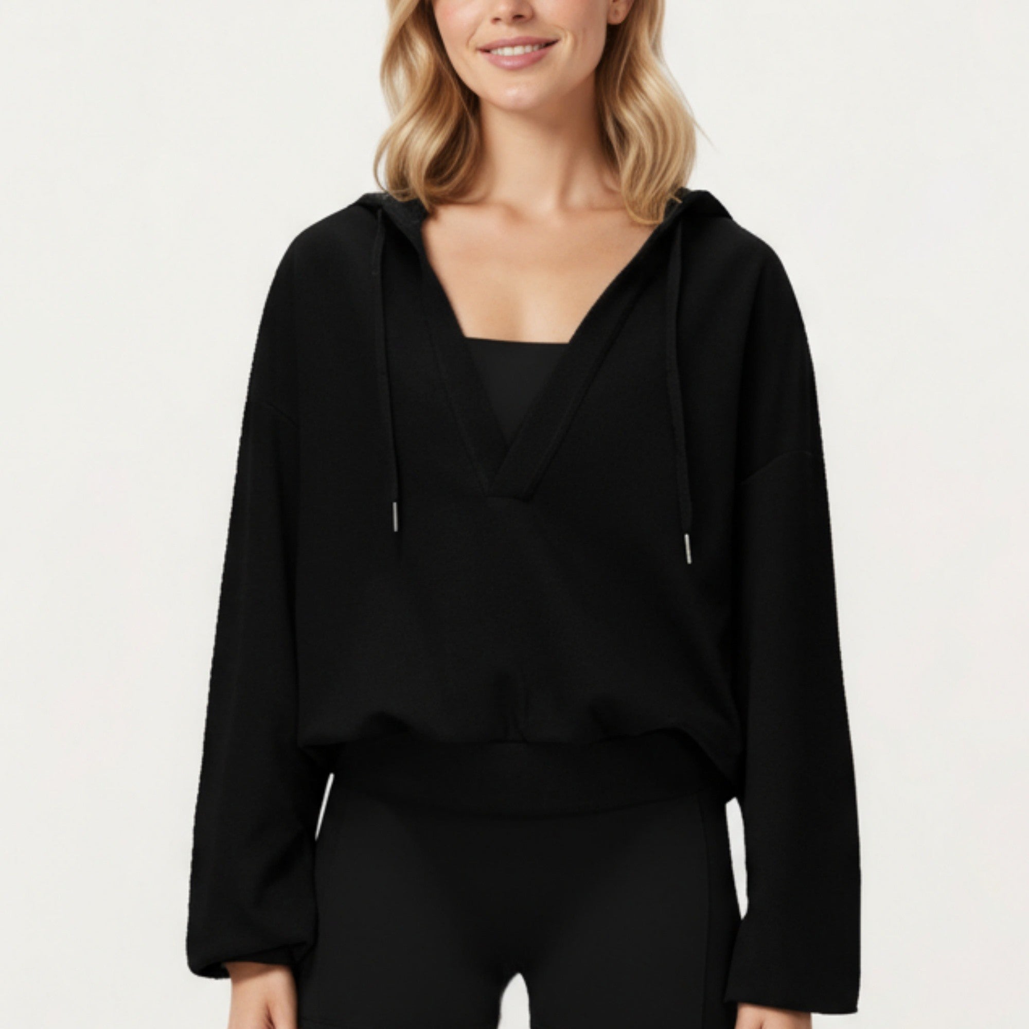 Anna-Kaci Active Women's Waffle Knit Long Sleeve Active Hoodie Top with Deep V-Neckline Relaxed Fit and Soft Stretch Texture for Everyday Comfort
