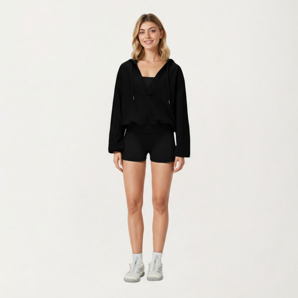 Anna-Kaci Active Women's Waffle Knit Long Sleeve Active Hoodie Top with Deep V-Neckline Relaxed Fit and Soft Stretch Texture for Everyday Comfort
