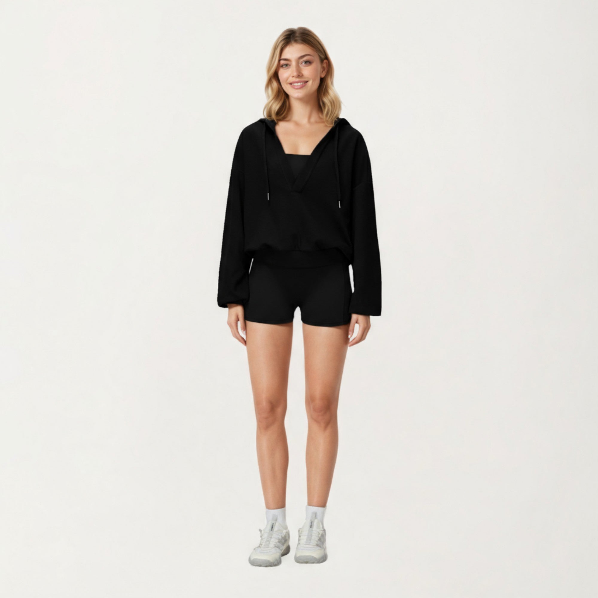 Anna-Kaci Active Women's Waffle Knit Long Sleeve Active Hoodie Top with Deep V-Neckline Relaxed Fit and Soft Stretch Texture for Everyday Comfort