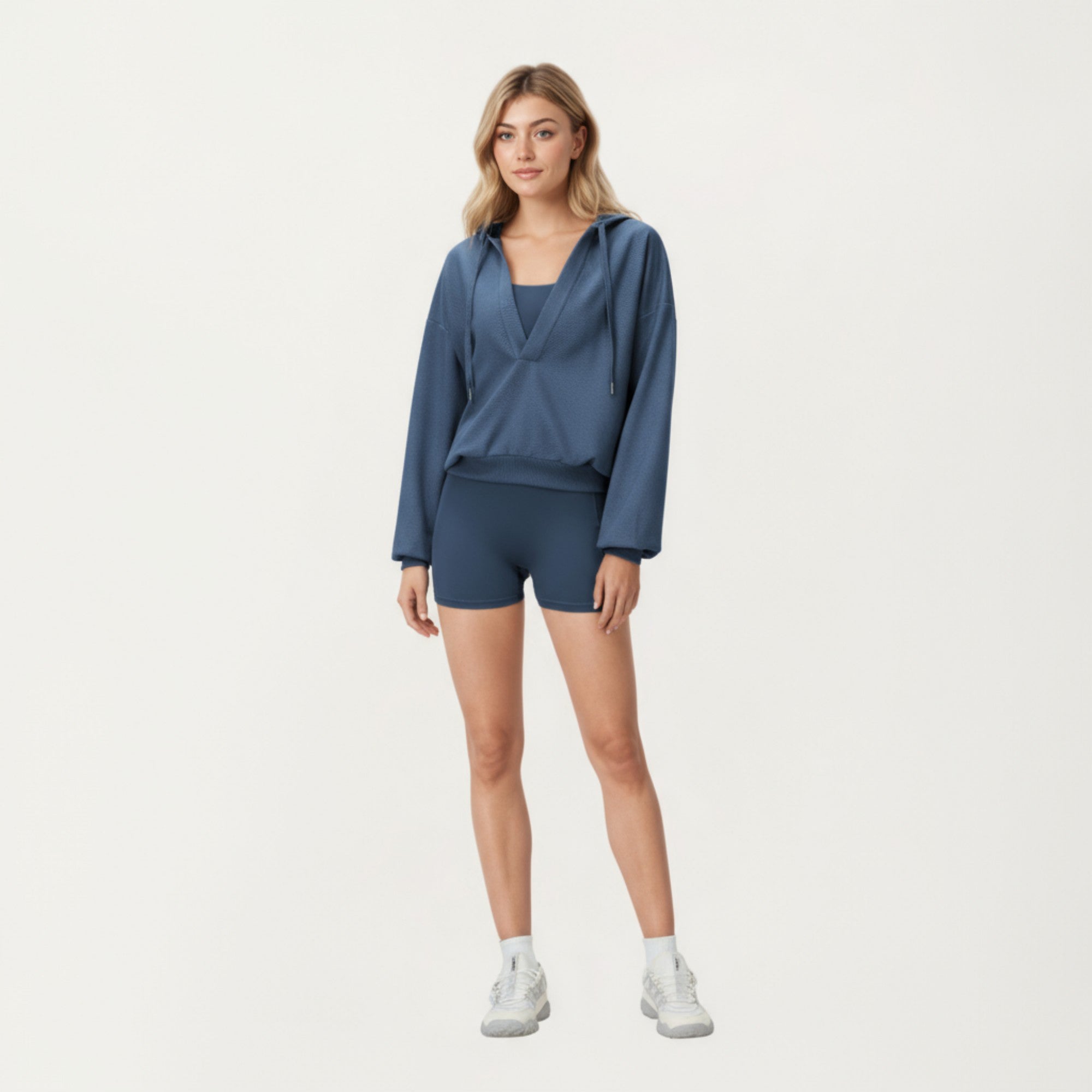 Anna-Kaci Active Women's Waffle Knit Long Sleeve Active Hoodie Top with Deep V-Neckline Relaxed Fit and Soft Stretch Texture for Everyday Comfort