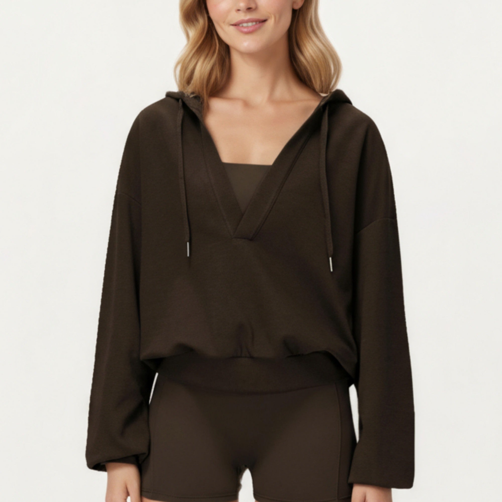 Anna-Kaci Active Women's Waffle Knit Long Sleeve Active Hoodie Top with Deep V-Neckline Relaxed Fit and Soft Stretch Texture for Everyday Comfort