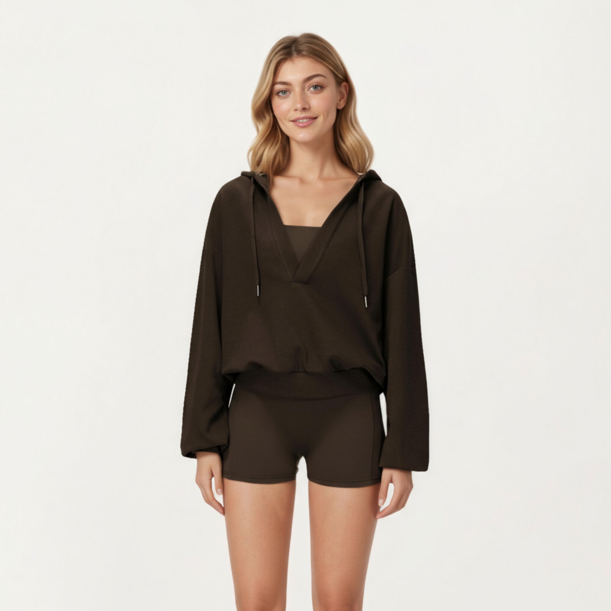 Anna-Kaci Active Women's Waffle Knit Long Sleeve Active Hoodie Top with Deep V-Neckline Relaxed Fit and Soft Stretch Texture for Everyday Comfort