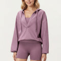Anna-Kaci Active Women's Waffle Knit Long Sleeve Active Hoodie Top with Deep V-Neckline Relaxed Fit and Soft Stretch Texture for Everyday Comfort