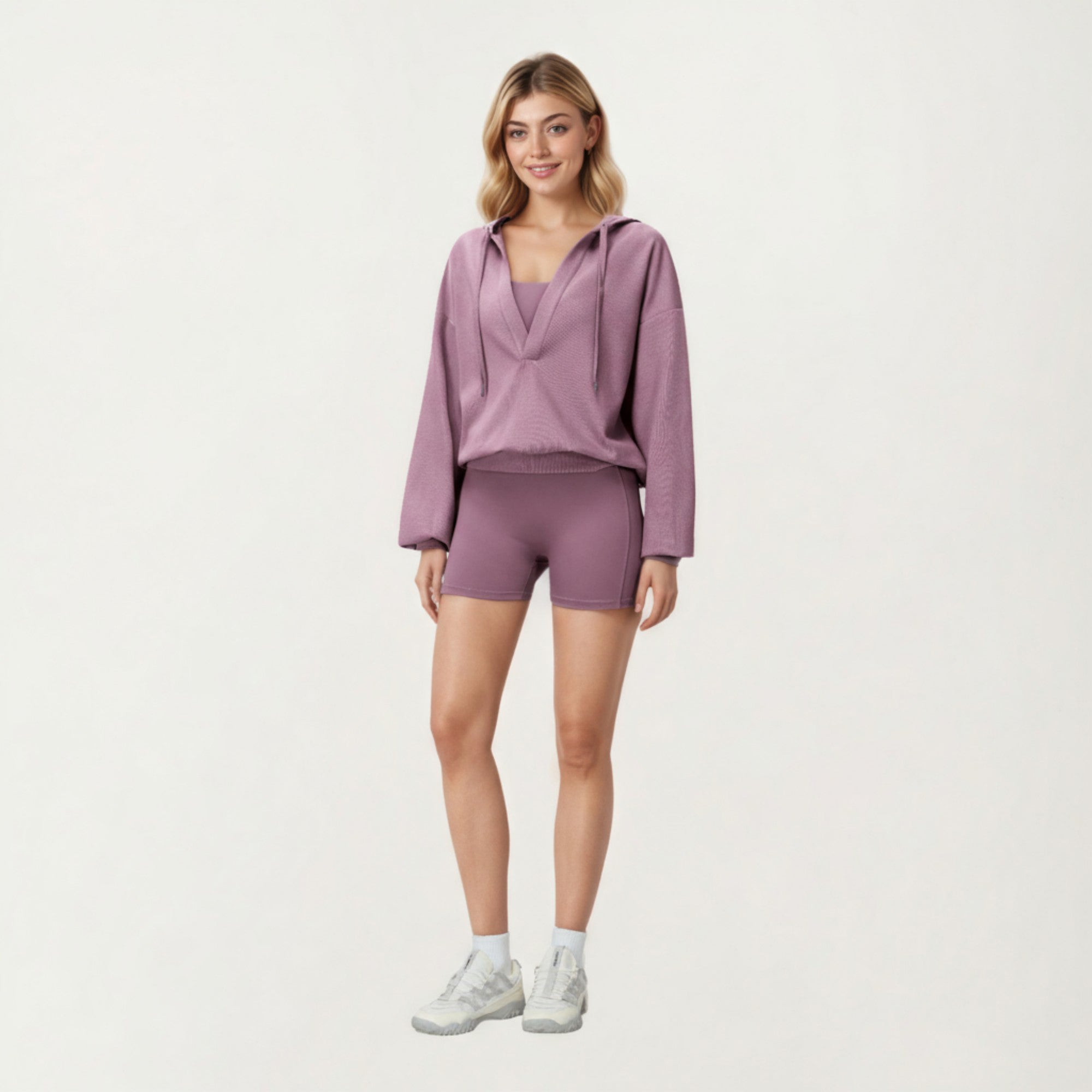 Anna-Kaci Active Women's Waffle Knit Long Sleeve Active Hoodie Top with Deep V-Neckline Relaxed Fit and Soft Stretch Texture for Everyday Comfort