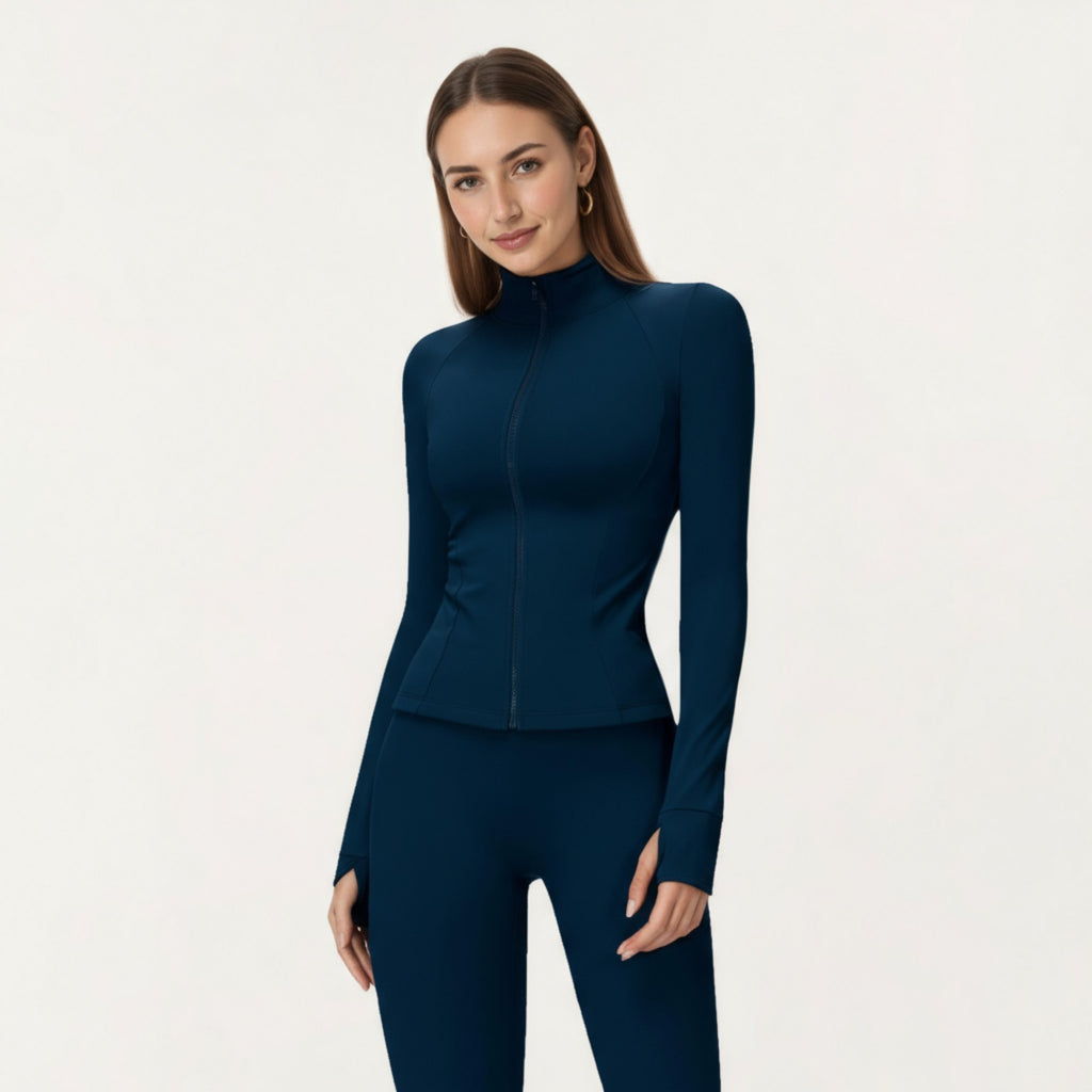 Anna-Kaci Active Women's Long Sleeve Active Jacket with Front Zip Closure Smooth Stretch Fabric and Contoured Seam Detailing for Sleek Fit