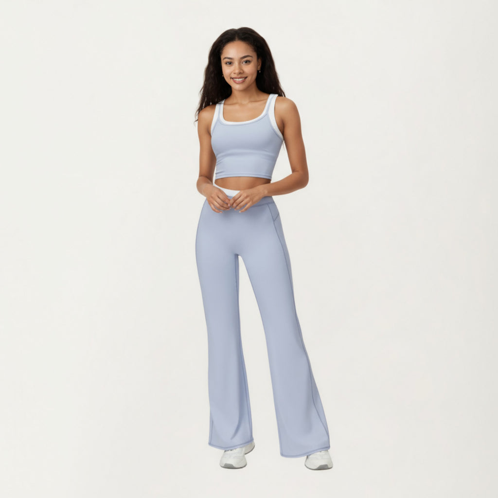 Anna-Kaci Active Women's High Waist Flare Leg Active Pants with Wide Supportive Waistband and Smooth Streamlined Silhouette for Everyday Comfort