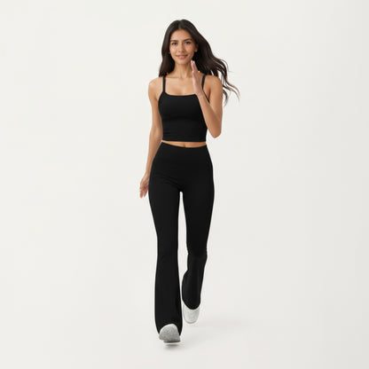 Anna-Kaci Active Women's High Waist Flare Leg Athletic Pants with Smooth Stretch Fabric and Contoured Supportive Fit for Comfortable Daily Movement