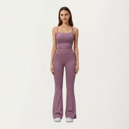 Anna-Kaci Active Women's High Waist Flare Leg Athletic Pants with Smooth Stretch Fabric and Contoured Supportive Fit for Comfortable Daily Movement