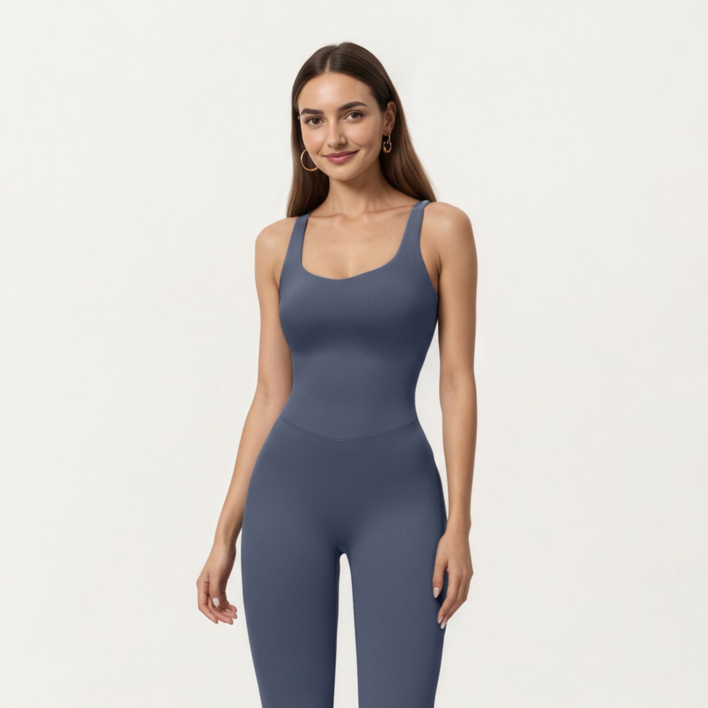 Anna-Kaci Active Women's Scoop Neck Flare Leg One-Piece Activewear Jumpsuit with Contoured Fit and Smooth Stretch Fabric for Streamlined Comfort