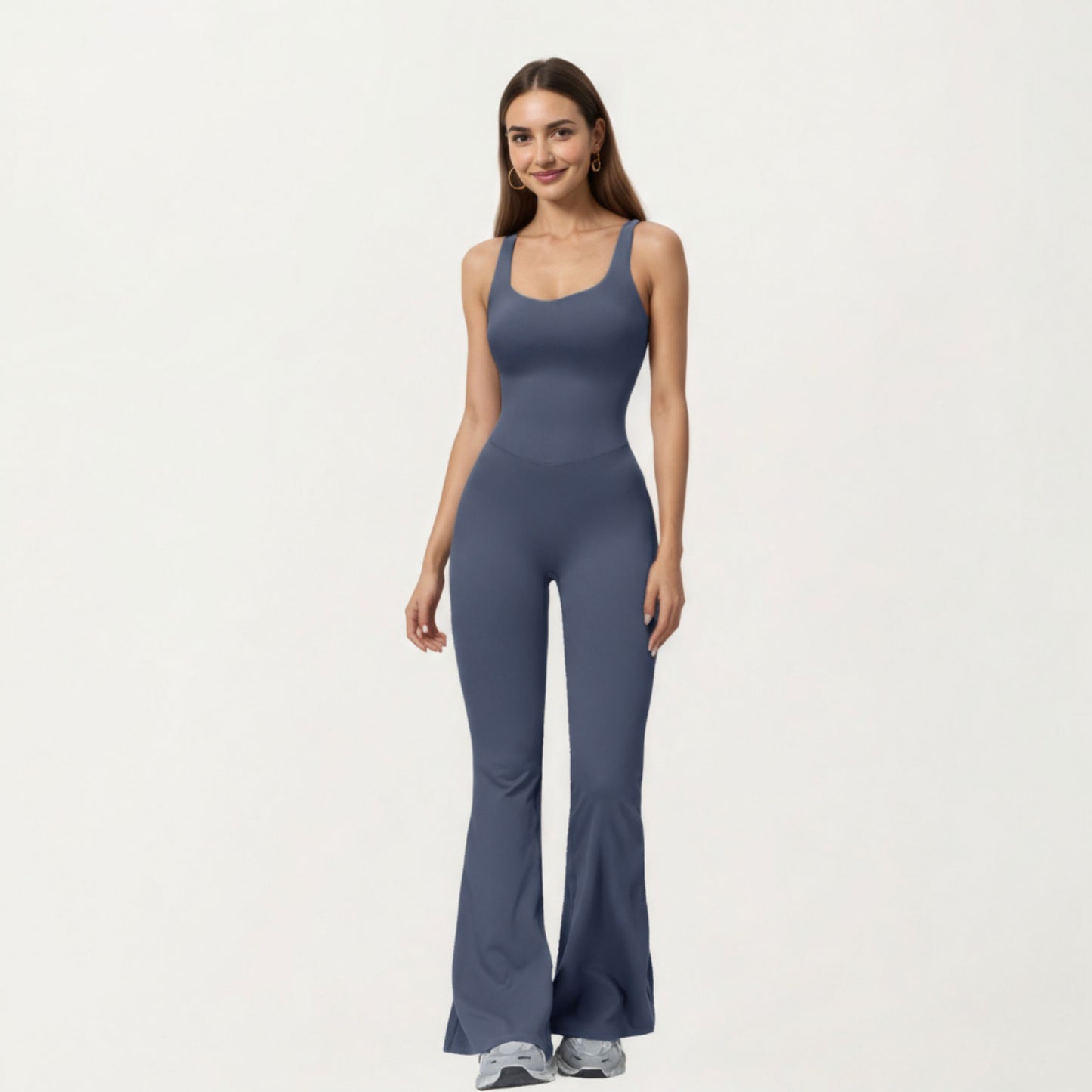 Anna-Kaci Active Women's Scoop Neck Flare Leg One-Piece Activewear Jumpsuit with Contoured Fit and Smooth Stretch Fabric for Streamlined Comfort