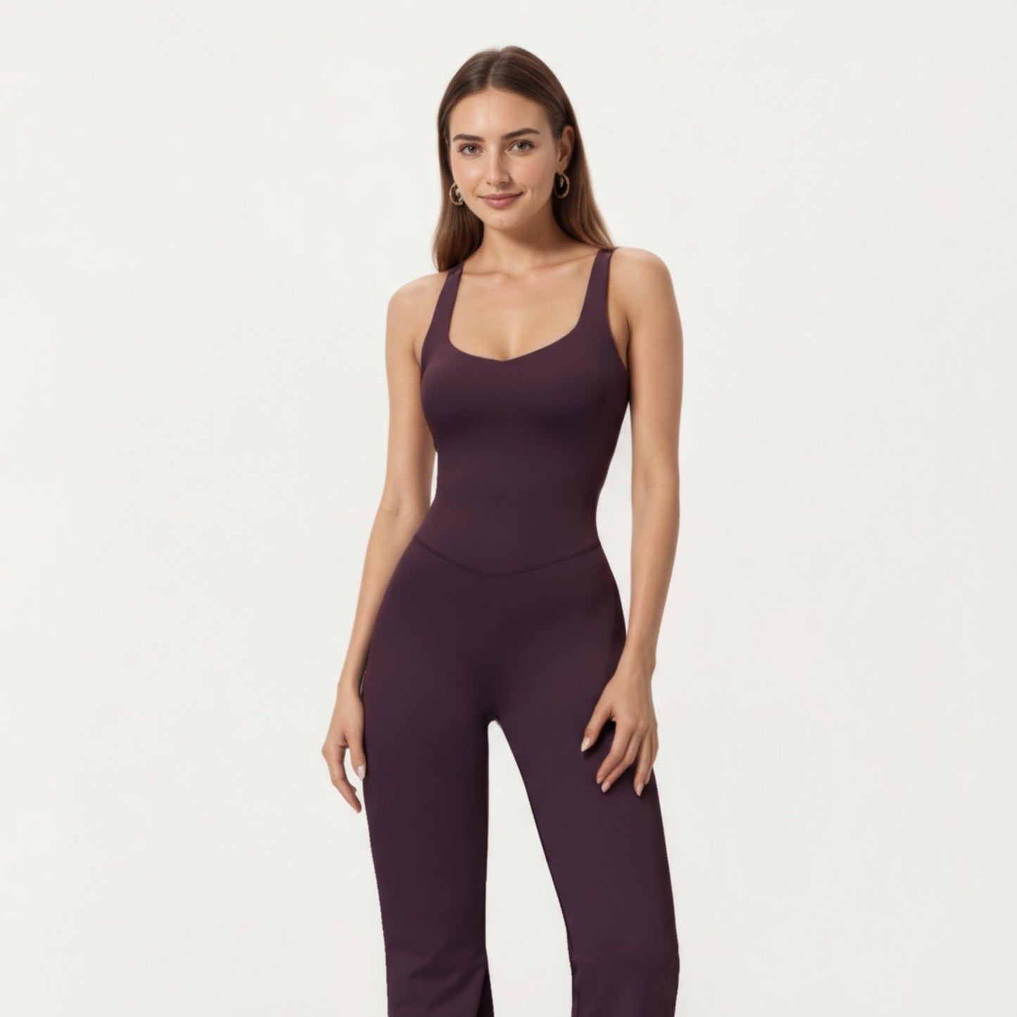 Anna-Kaci Active Women's Scoop Neck Flare Leg One-Piece Activewear Jumpsuit with Contoured Fit and Smooth Stretch Fabric for Streamlined Comfort