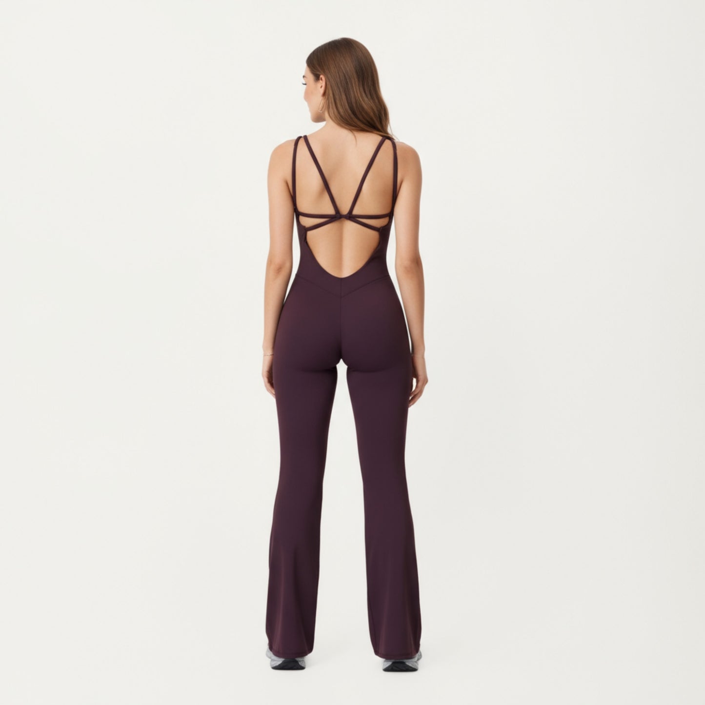 Anna-Kaci Active Women's Scoop Neck Flare Leg One-Piece Activewear Jumpsuit with Contoured Fit and Smooth Stretch Fabric for Streamlined Comfort