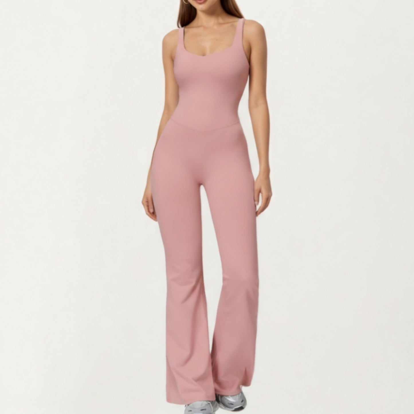 Anna-Kaci Active Women's Scoop Neck Flare Leg One-Piece Activewear Jumpsuit with Contoured Fit and Smooth Stretch Fabric for Streamlined Comfort