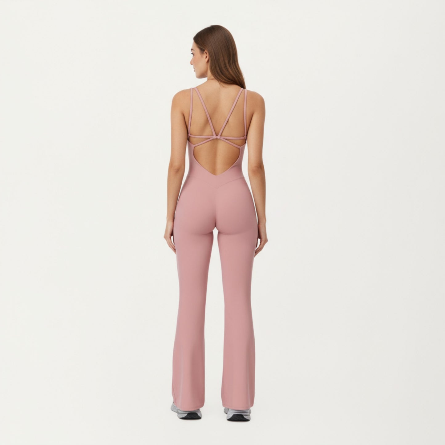 Anna-Kaci Active Women's Scoop Neck Flare Leg One-Piece Activewear Jumpsuit with Contoured Fit and Smooth Stretch Fabric for Streamlined Comfort