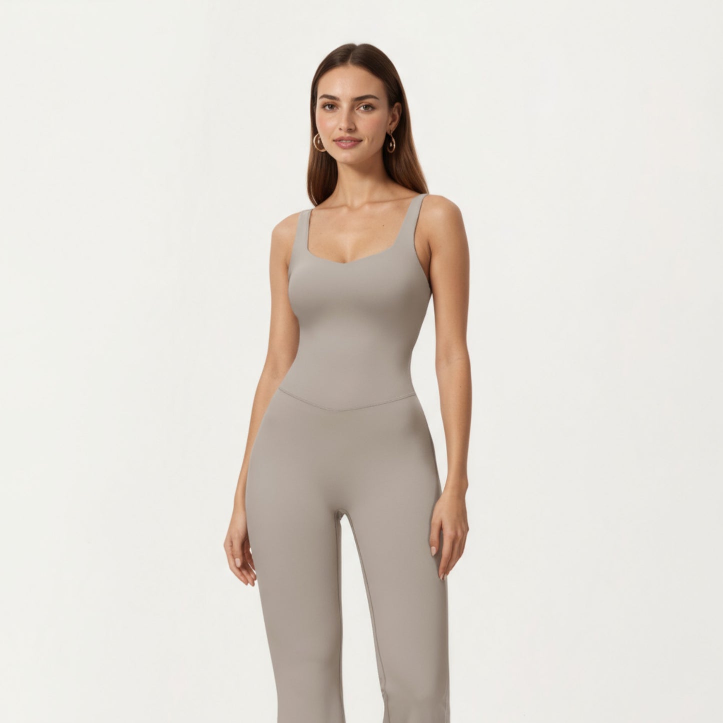 Anna-Kaci Active Women's Scoop Neck Flare Leg One-Piece Activewear Jumpsuit with Contoured Fit and Smooth Stretch Fabric for Streamlined Comfort