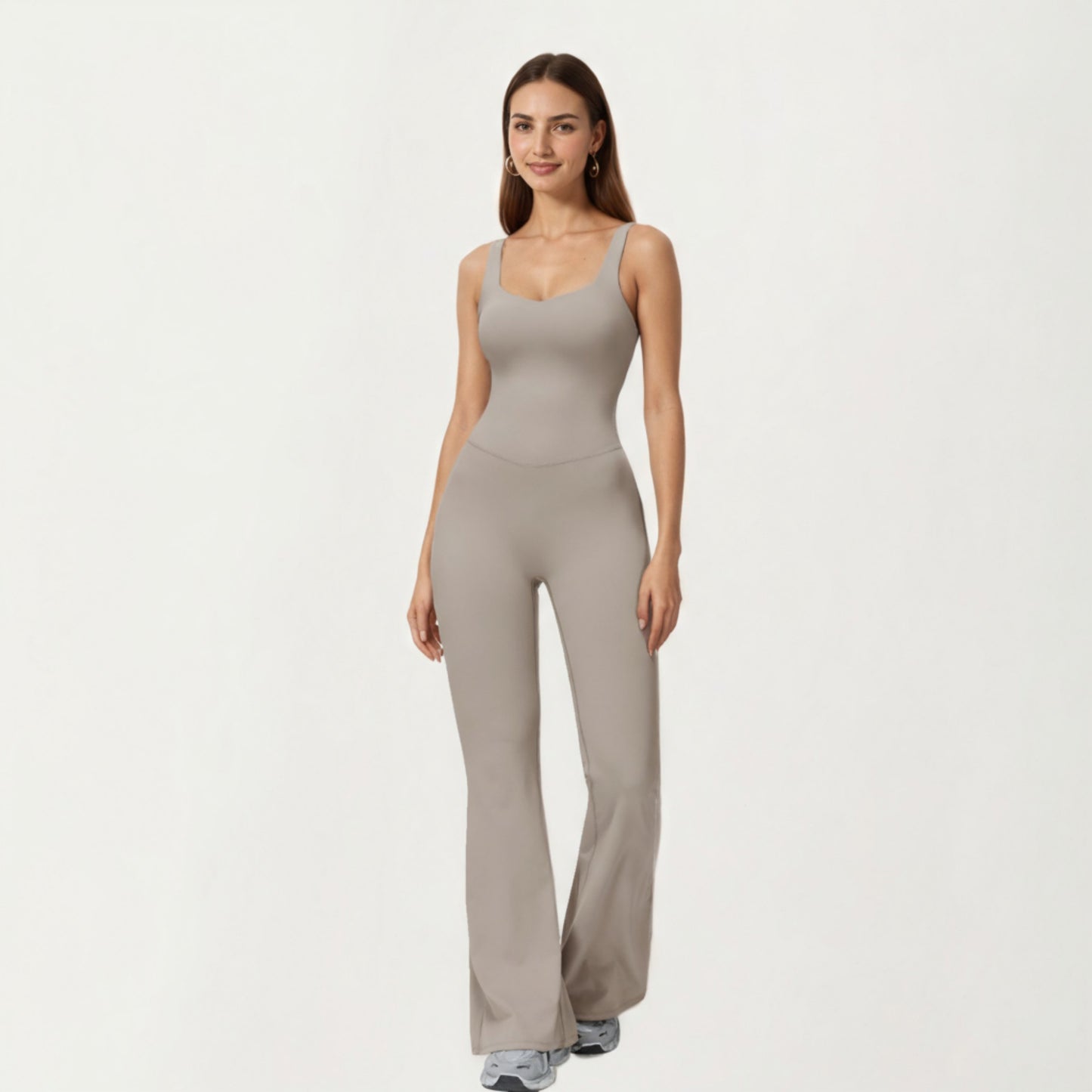 Anna-Kaci Active Women's Scoop Neck Flare Leg One-Piece Activewear Jumpsuit with Contoured Fit and Smooth Stretch Fabric for Streamlined Comfort
