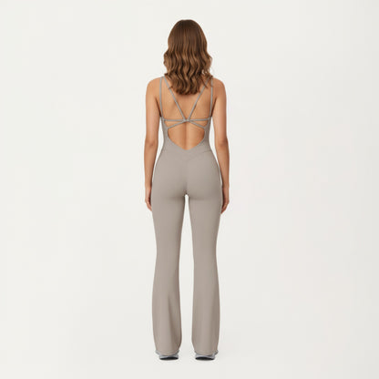 Anna-Kaci Active Women's Scoop Neck Flare Leg One-Piece Activewear Jumpsuit with Contoured Fit and Smooth Stretch Fabric for Streamlined Comfort