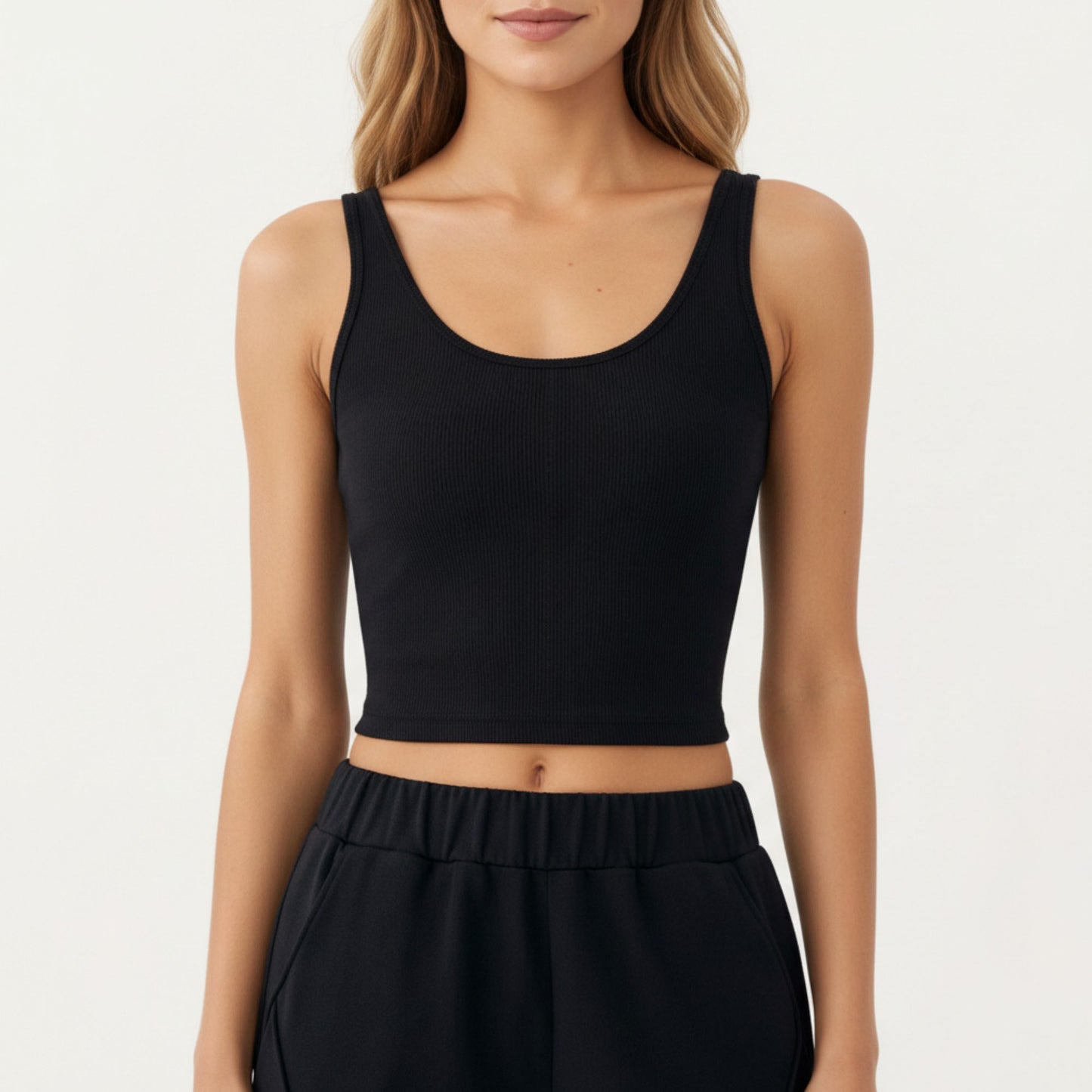 Anna-Kaci Active Women¡¯s Ribbed Cropped Active Tank Top with Soft Stretch Fabric Scoop Neckline Contoured Seam Detail
