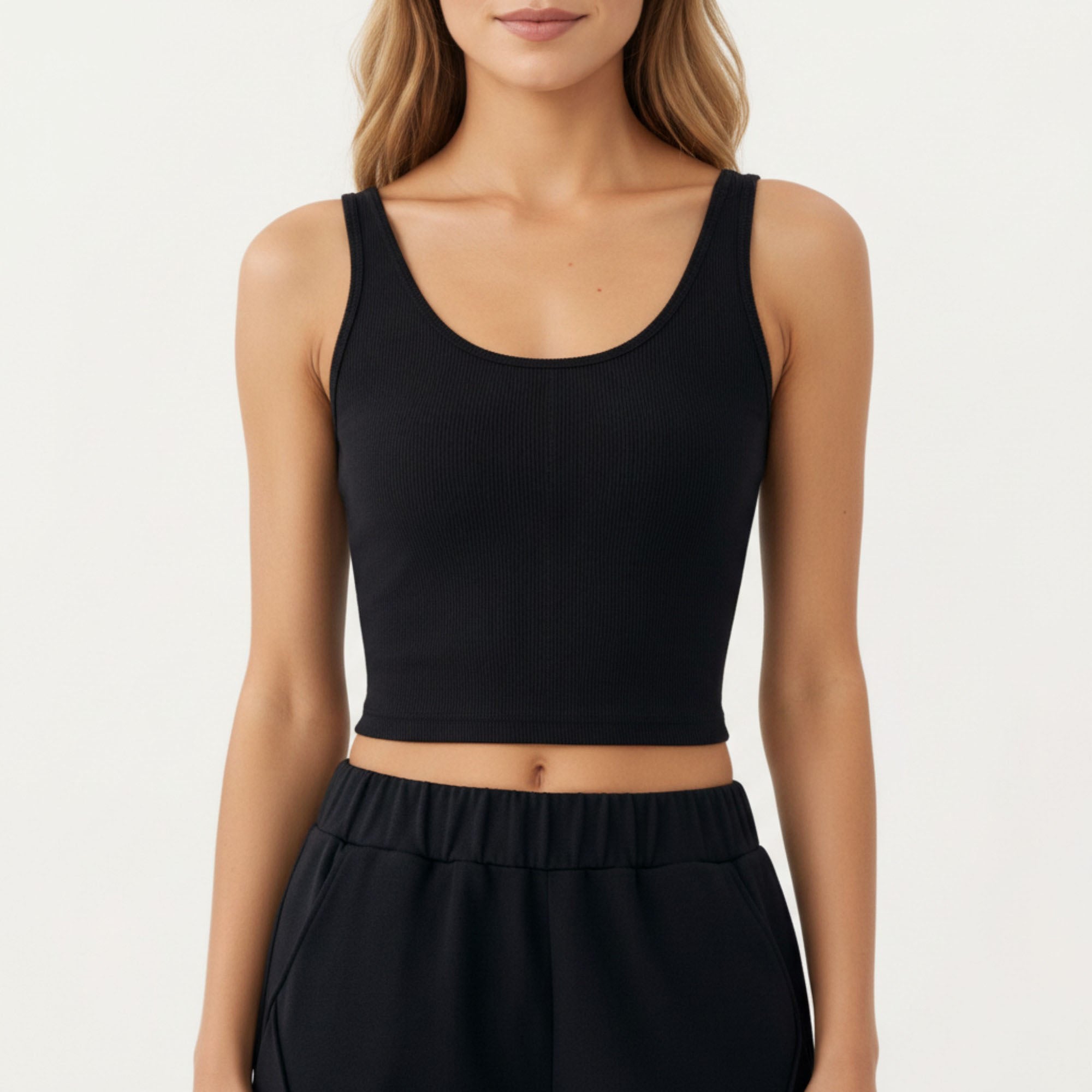 Anna-Kaci Active Women¡¯s Ribbed Cropped Active Tank Top with Soft Stretch Fabric Scoop Neckline Contoured Seam Detail