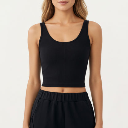 Anna-Kaci Active Women¡¯s Ribbed Cropped Active Tank Top with Soft Stretch Fabric Scoop Neckline Contoured Seam Detail