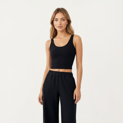 Anna-Kaci Active Women¡¯s Ribbed Cropped Active Tank Top with Soft Stretch Fabric Scoop Neckline Contoured Seam Detail