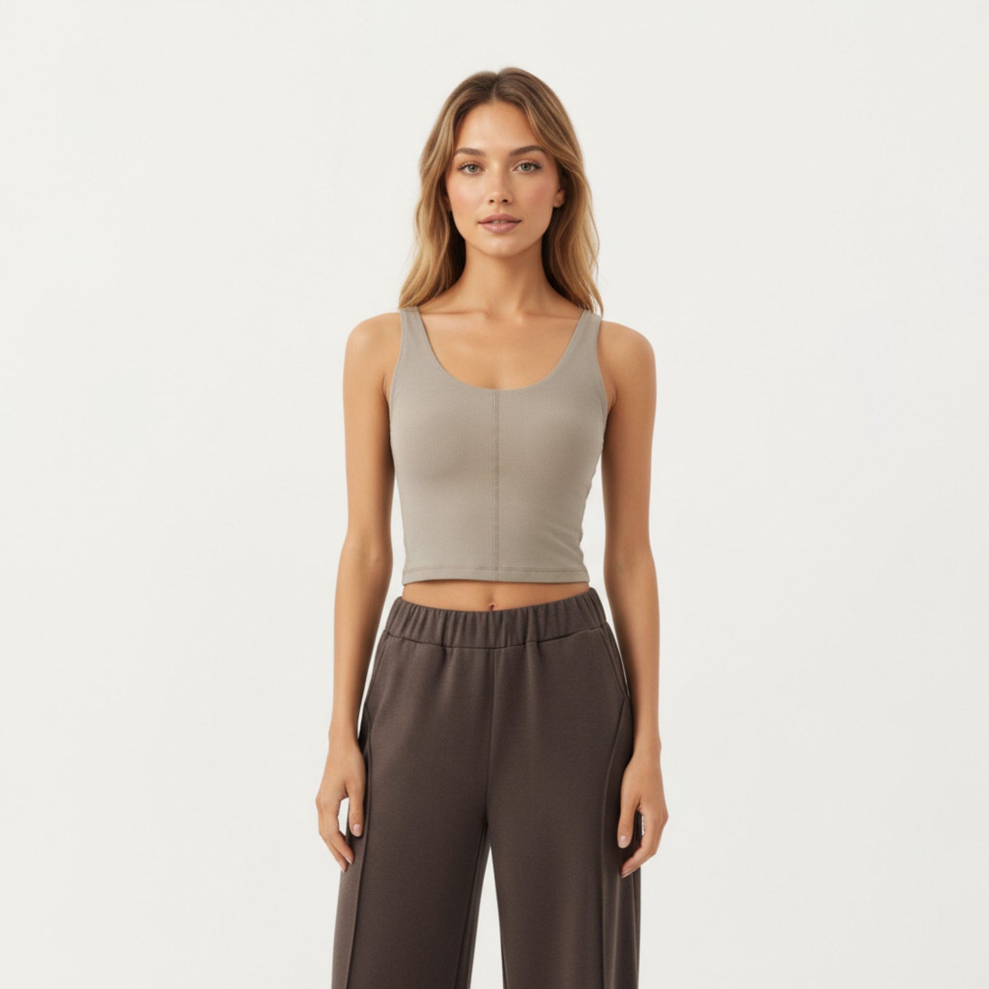 Anna-Kaci Active Women¡¯s Ribbed Cropped Active Tank Top with Soft Stretch Fabric Scoop Neckline Contoured Seam Detail