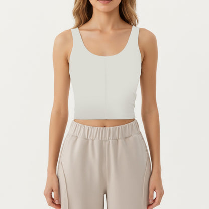 Anna-Kaci Active Women¡¯s Ribbed Cropped Active Tank Top with Soft Stretch Fabric Scoop Neckline Contoured Seam Detail