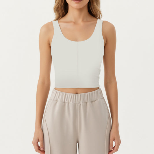Anna-Kaci Active Women¡¯s Ribbed Cropped Active Tank Top with Soft Stretch Fabric Scoop Neckline Contoured Seam Detail