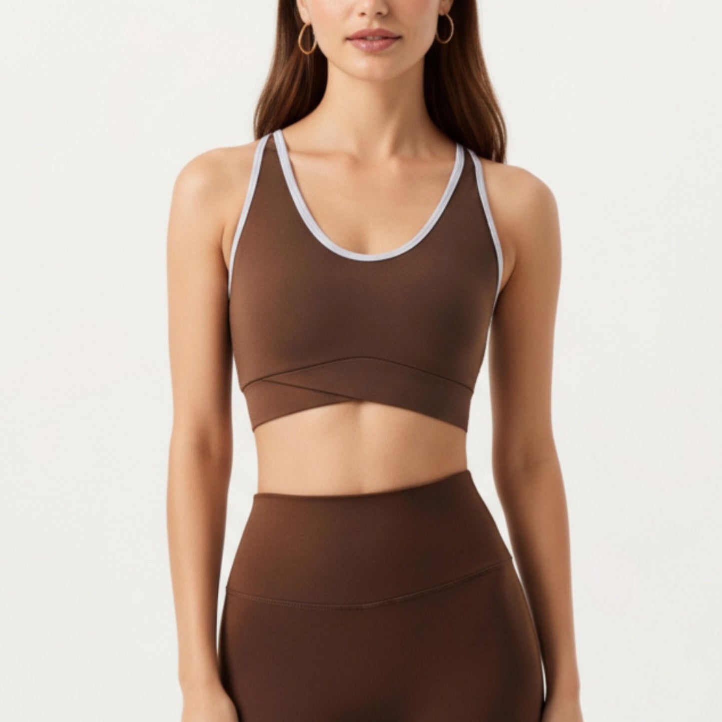 Anna-Kaci Active Women¡¯s Stretch Sports Bra with Scoop Neckline Contrast Trim and Supportive Wrapped Underband Design