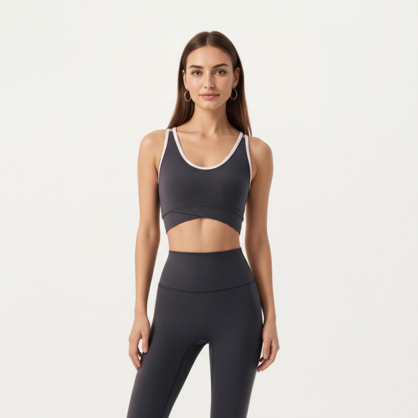 Anna-Kaci Active Women¡¯s Stretch Sports Bra with Scoop Neckline Contrast Trim and Supportive Wrapped Underband Design