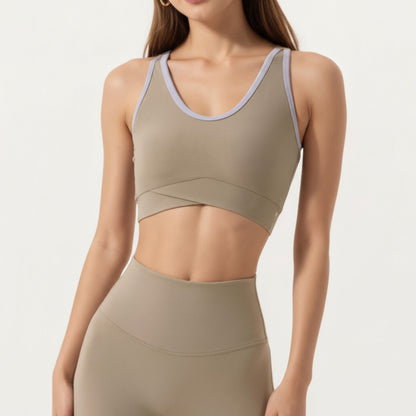 Anna-Kaci Active Women¡¯s Stretch Sports Bra with Scoop Neckline Contrast Trim and Supportive Wrapped Underband Design