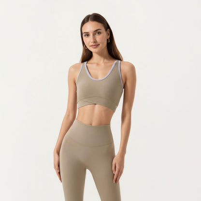 Anna-Kaci Active Women¡¯s Stretch Sports Bra with Scoop Neckline Contrast Trim and Supportive Wrapped Underband Design