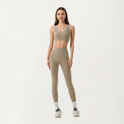 Anna-Kaci Active Women¡¯s Stretch Sports Bra with Scoop Neckline Contrast Trim and Supportive Wrapped Underband Design