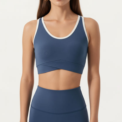 Anna-Kaci Active Women¡¯s Stretch Sports Bra with Scoop Neckline Contrast Trim and Supportive Wrapped Underband Design