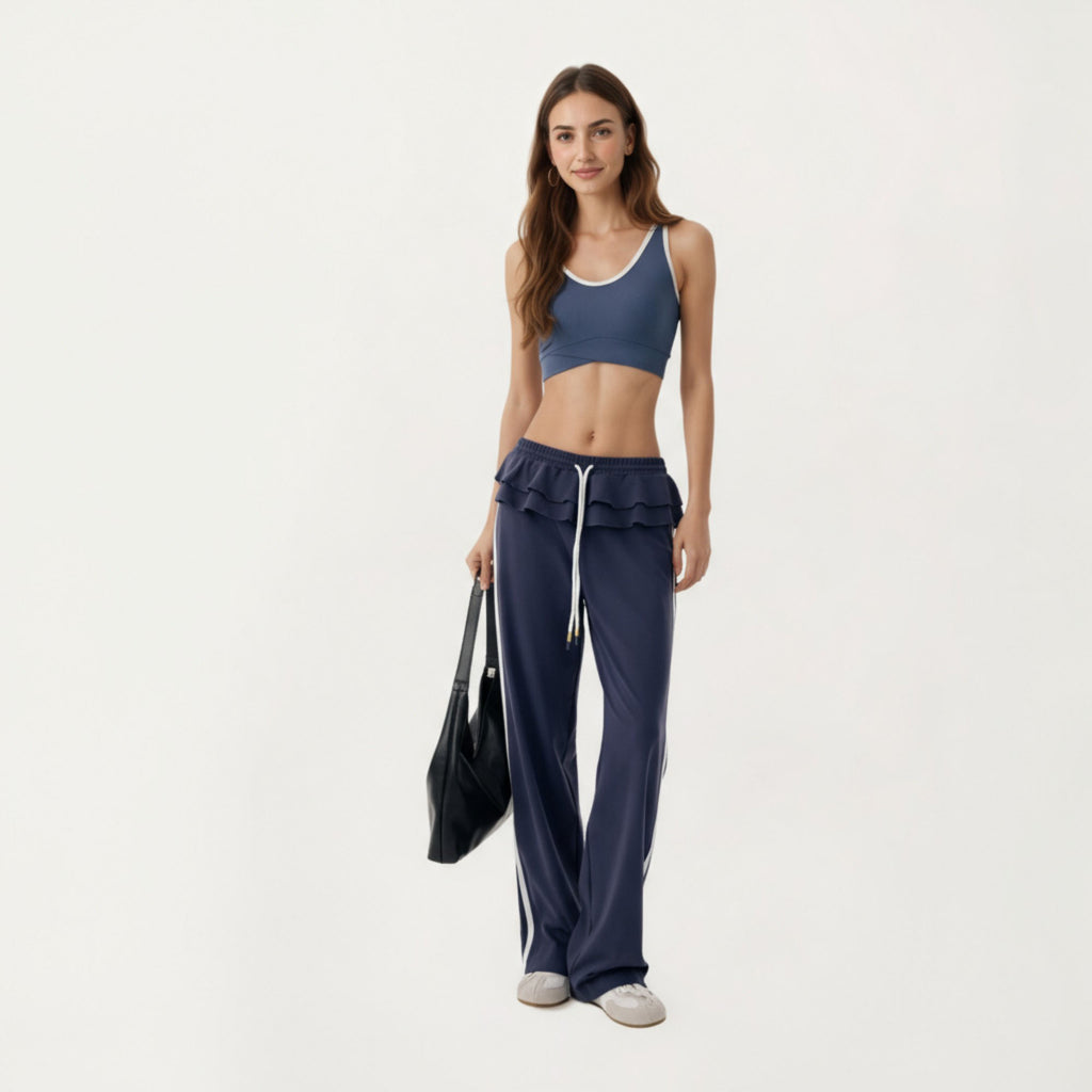 Anna-Kaci Active Women¡¯s Stretch Sports Bra with Scoop Neckline Contrast Trim and Supportive Wrapped Underband Design