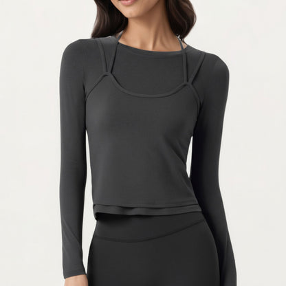 Anna-Kaci Active Women¡¯s Long Sleeve Active Top with Layered Strap Detail Slim Contoured Fit and Modern Minimal Silhouette