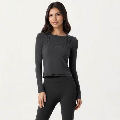 Anna-Kaci Active Women¡¯s Long Sleeve Active Top with Layered Strap Detail Slim Contoured Fit and Modern Minimal Silhouette