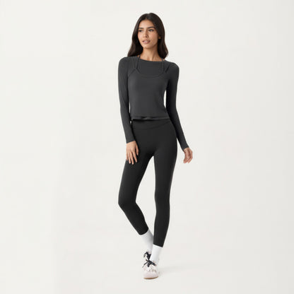 Anna-Kaci Active Women¡¯s Long Sleeve Active Top with Layered Strap Detail Slim Contoured Fit and Modern Minimal Silhouette