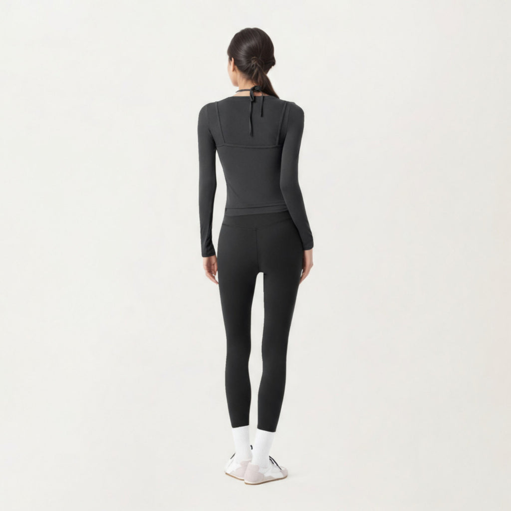 Anna-Kaci Active Women¡¯s Long Sleeve Active Top with Layered Strap Detail Slim Contoured Fit and Modern Minimal Silhouette