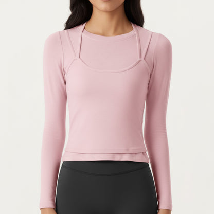 Anna-Kaci Active Women¡¯s Long Sleeve Active Top with Layered Strap Detail Slim Contoured Fit and Modern Minimal Silhouette