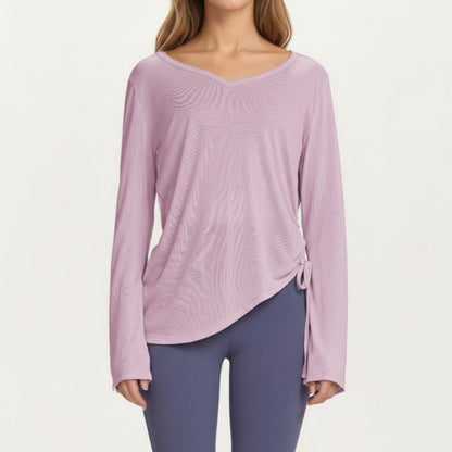 Anna-Kaci Active Women¡¯s Long Sleeve V Neck Top with Soft Textured Fabric Relaxed Draped Silhouette and Curved Hemline