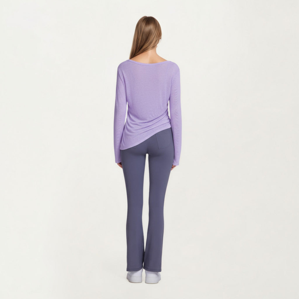Anna-Kaci Active Women¡¯s Long Sleeve V Neck Top with Soft Textured Fabric Relaxed Draped Silhouette and Curved Hemline