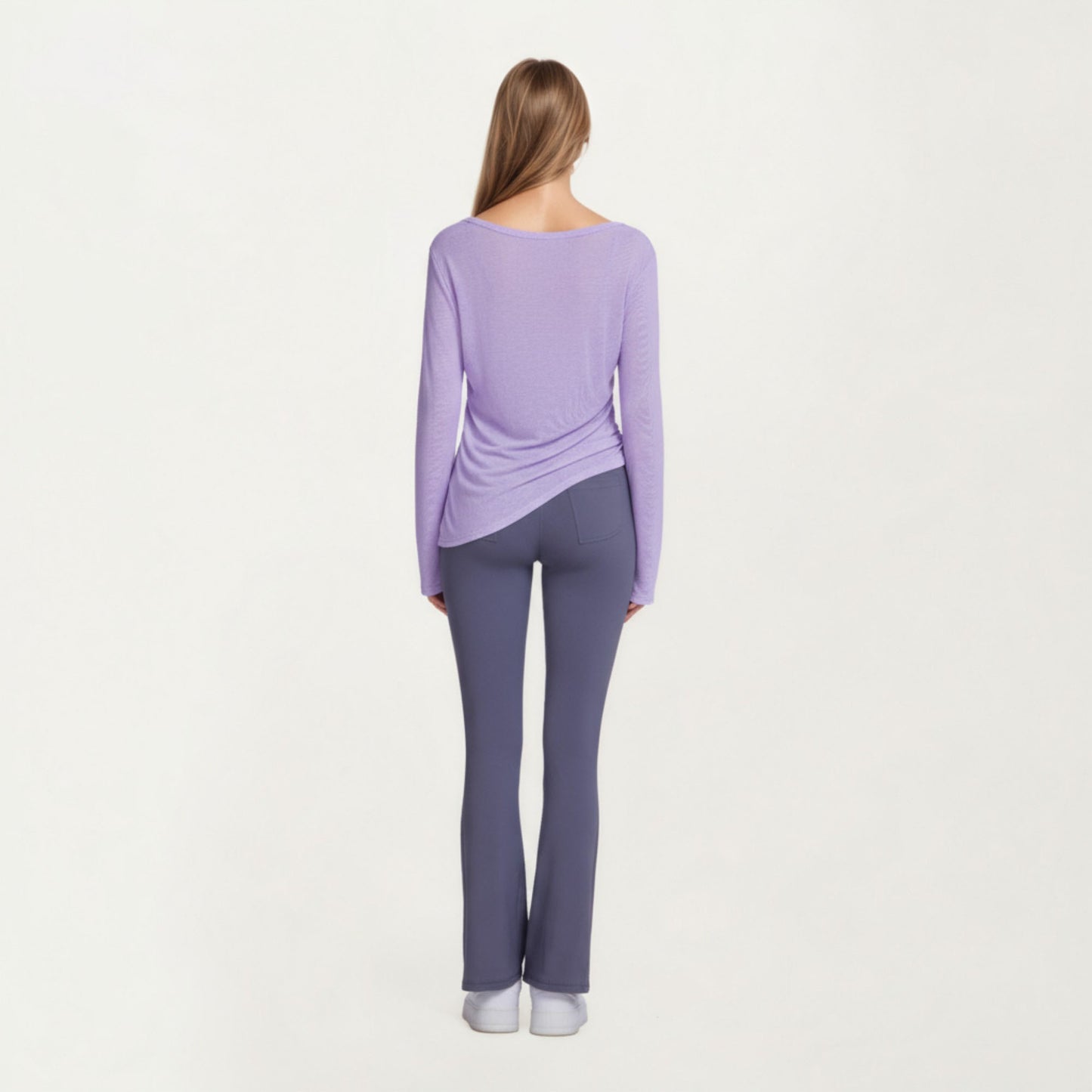 Anna-Kaci Active Women¡¯s Long Sleeve V Neck Top with Soft Textured Fabric Relaxed Draped Silhouette and Curved Hemline