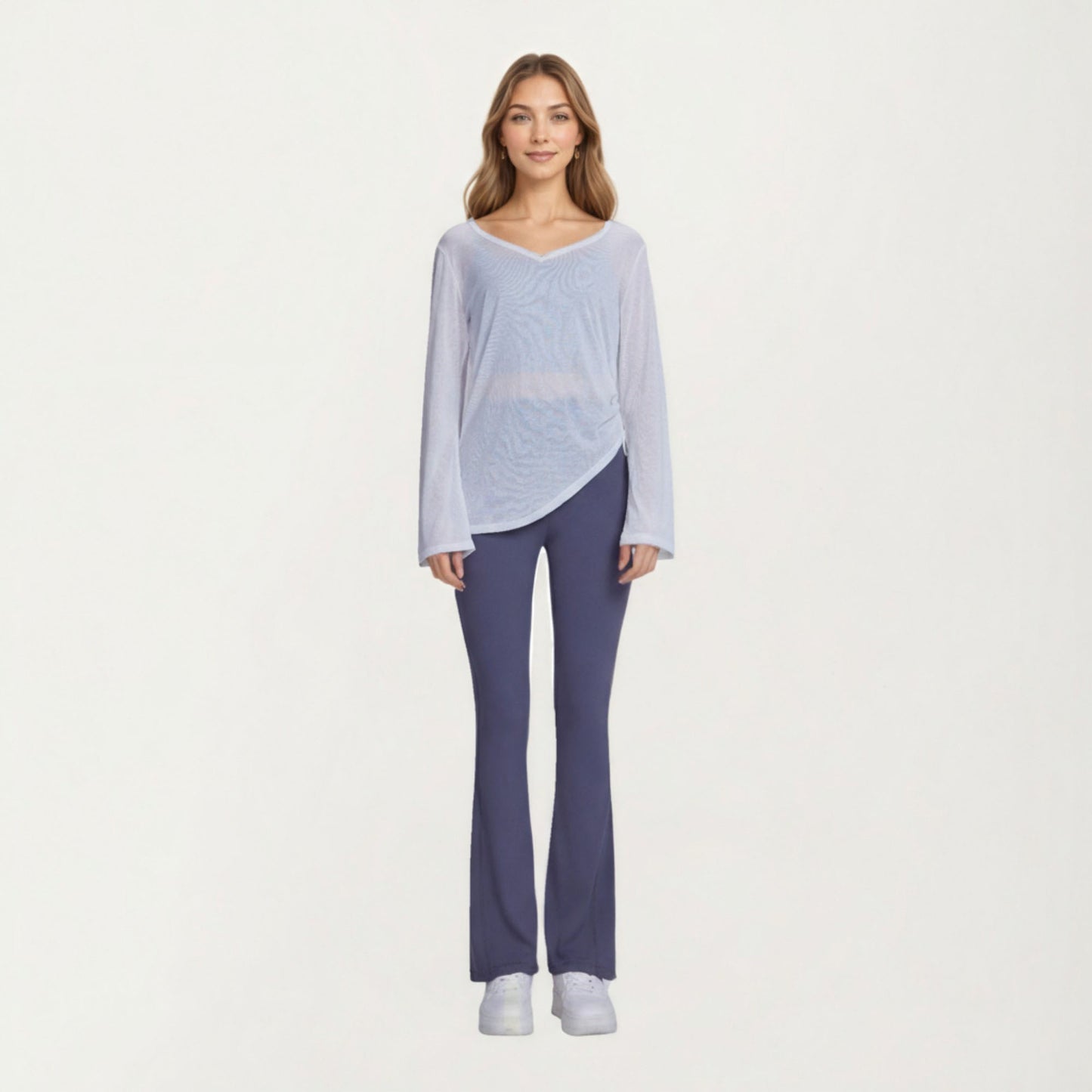 Anna-Kaci Active Women¡¯s Long Sleeve V Neck Top with Soft Textured Fabric Relaxed Draped Silhouette and Curved Hemline