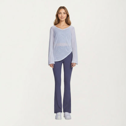 Anna-Kaci Active Women¡¯s Long Sleeve V Neck Top with Soft Textured Fabric Relaxed Draped Silhouette and Curved Hemline