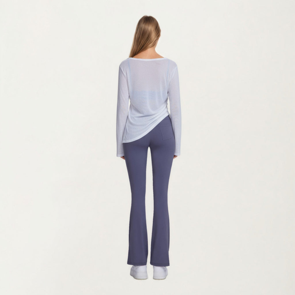 Anna-Kaci Active Women¡¯s Long Sleeve V Neck Top with Soft Textured Fabric Relaxed Draped Silhouette and Curved Hemline
