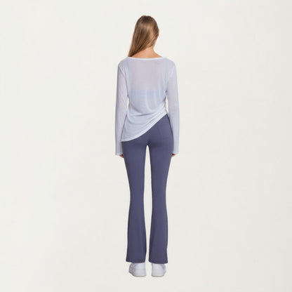 Anna-Kaci Active Women¡¯s Long Sleeve V Neck Top with Soft Textured Fabric Relaxed Draped Silhouette and Curved Hemline