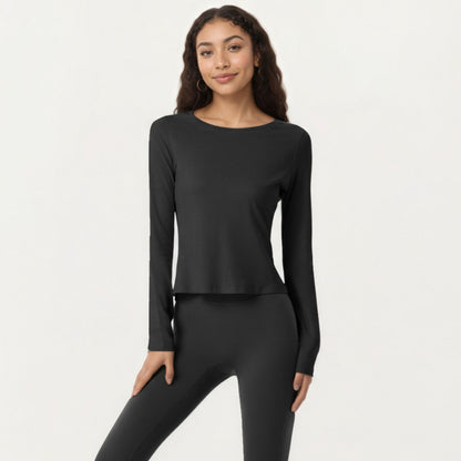 Anna-Kaci Active Women¡¯s Long Sleeve Active Top with Soft Stretch Fabric Crew Neckline Clean Minimal Silhouette