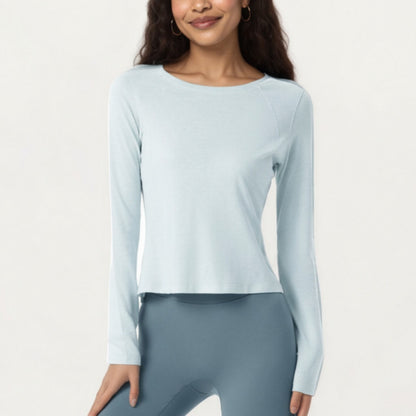 Anna-Kaci Active Women¡¯s Long Sleeve Active Top with Soft Stretch Fabric Crew Neckline Clean Minimal Silhouette